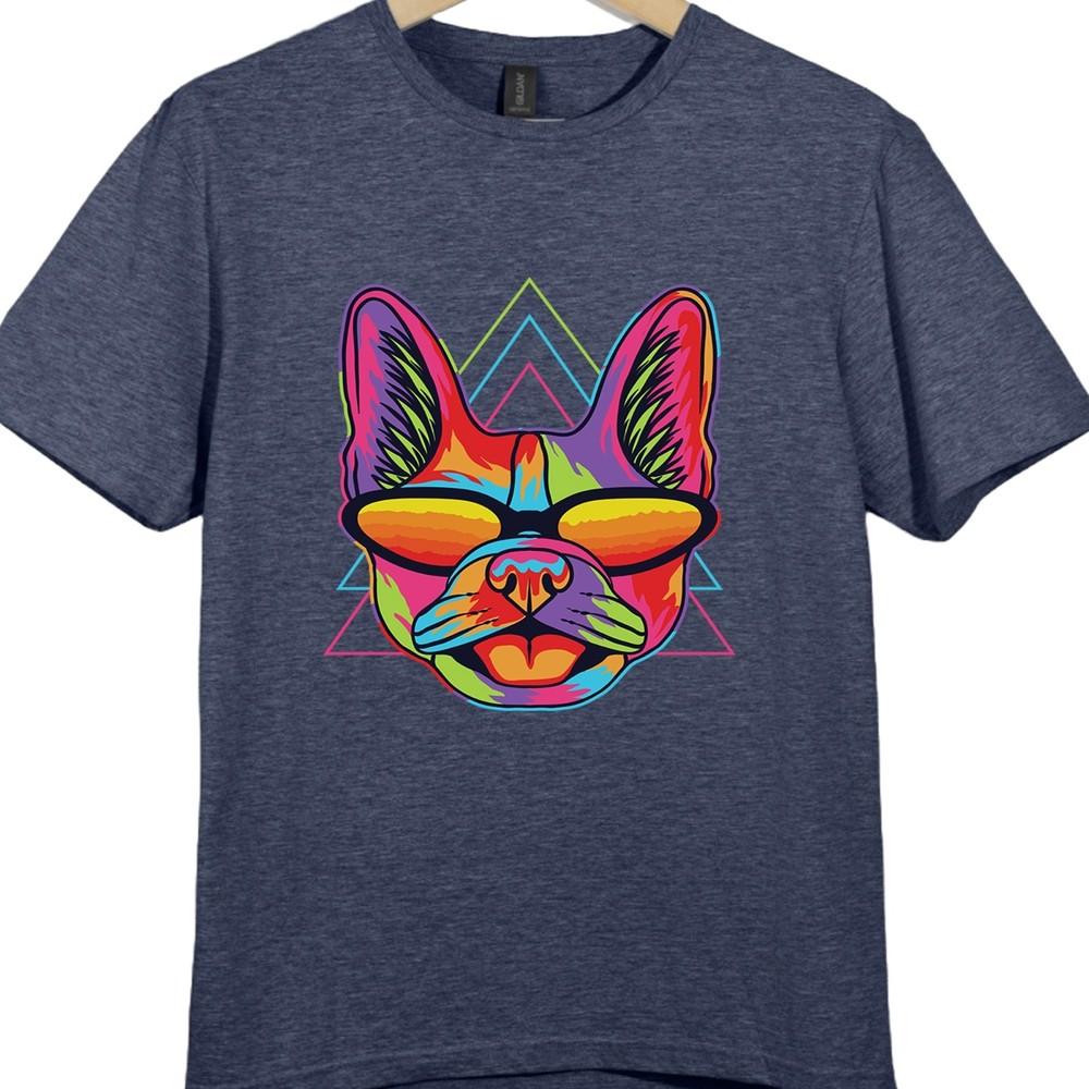 Dog T Shirt Pop Art Sunglasses Graphic Tee Cool Dog Neon Artwork Design Top