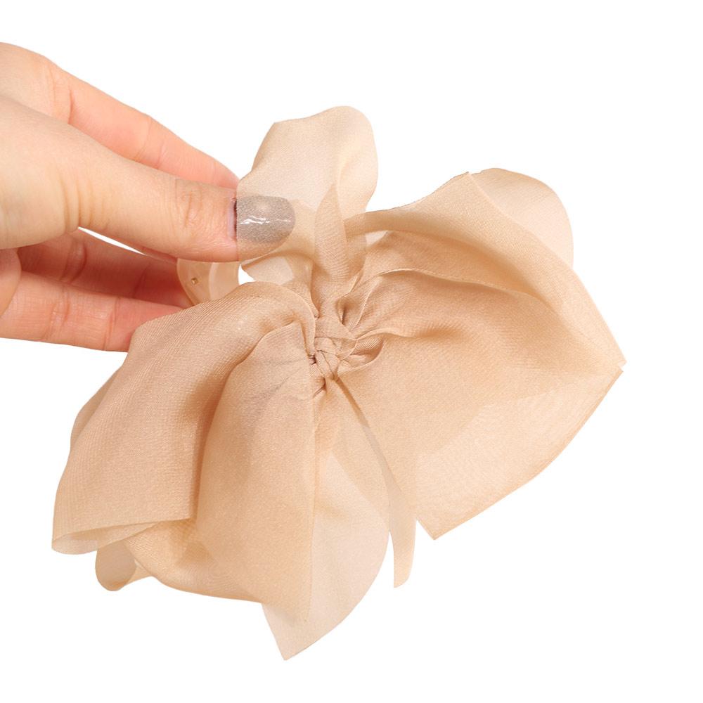 

Luxury French Style Chiffon Hair Claw Sweet Temperament Bow Shark Clip Large Elegant Women Hair Grab Girl хакі