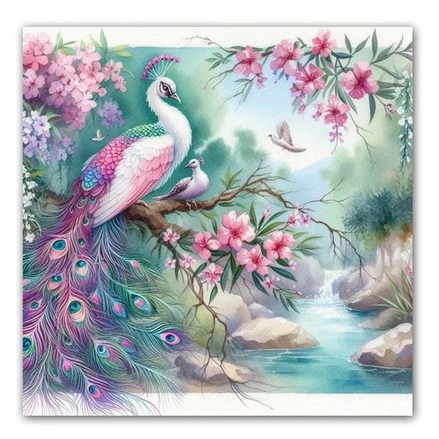 Diamond Painting Colorful Peacock Cross Stitch Embroidery Animal Full Square Round Drill Mosaic Flower Rhinestones Handmade Gift