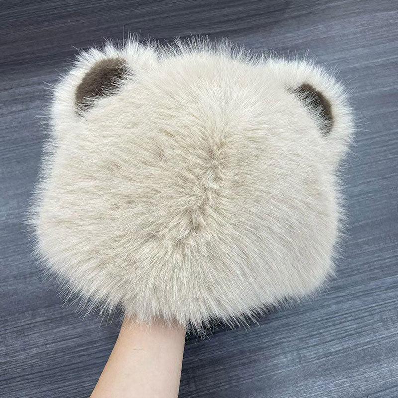 Bear hat women's new winter plush cold-proof cute versatile warm face small pullover hat