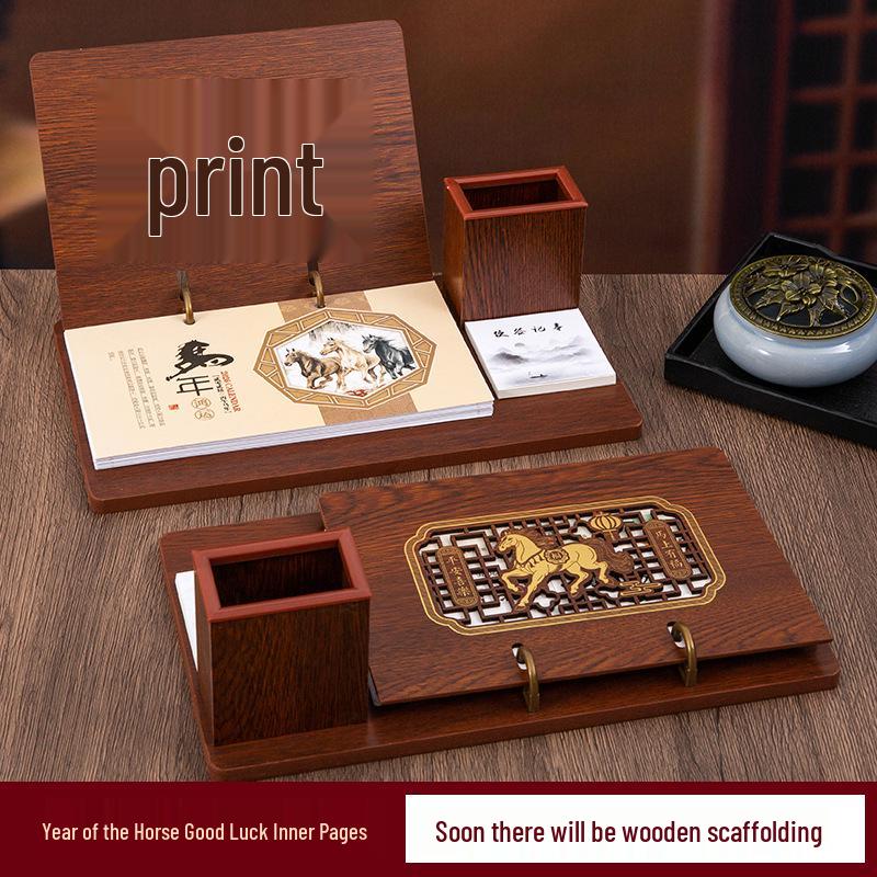 2026 Chinese Wooden Weekly Desk Calendar: Year of the Horse Creative Ornament Gift Set
