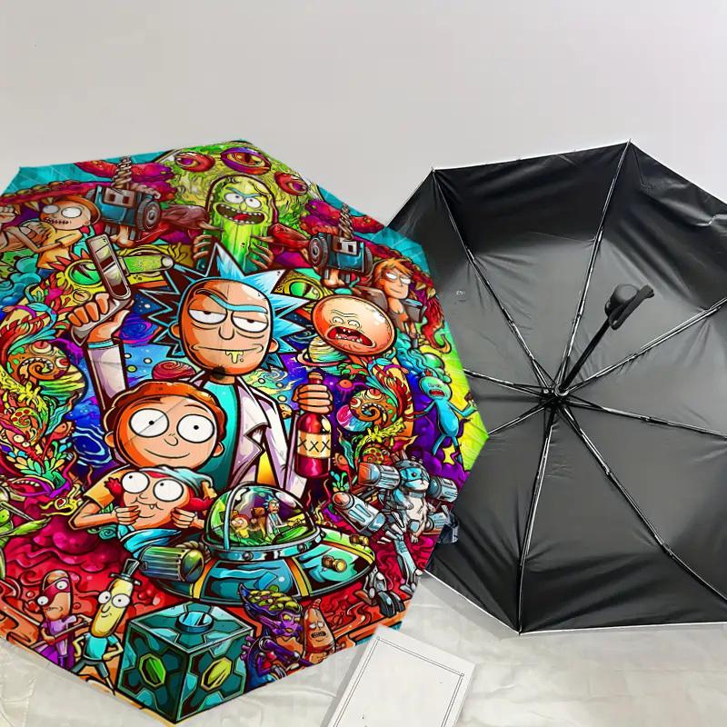 1PC Warner Rick_and_Morty Automatic Open/Close Umbrella with Windproof, 75-Rib Sturdy Canopy, Durable Ribs1292A