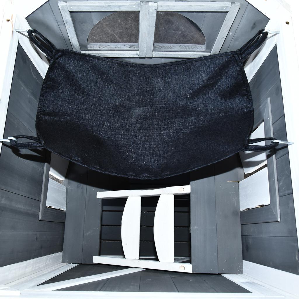 Outdoor Cat House 2-Story Cat House Made of Fir Wood, Weatherproof Cat Hut with Asphalt Roof, Gray, 59 X 55 X 109 Cm