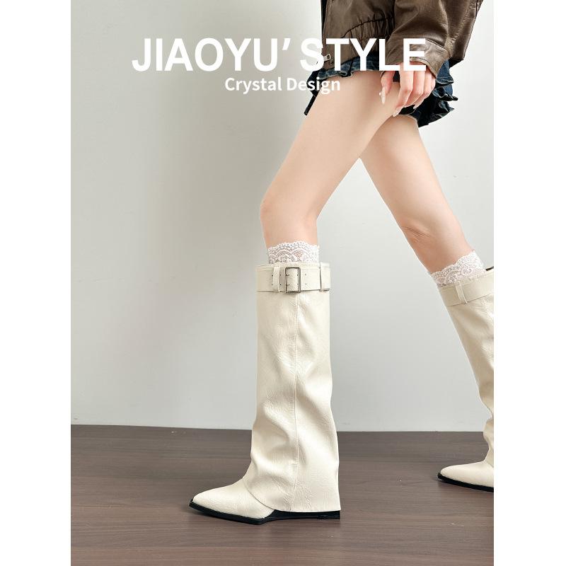 Genuine leather~ 5cm thick bottom heightening flip-flops women's outer wear 2025 summer new fashion casual one-pedal cool slippers