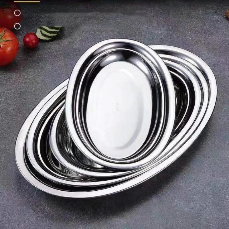 Multi-Size 304 Stainless Steel Oval Fish Plates Household Food Dinner Steamed Shallow Plate Dishes Kitchen Tableware Dinnerware