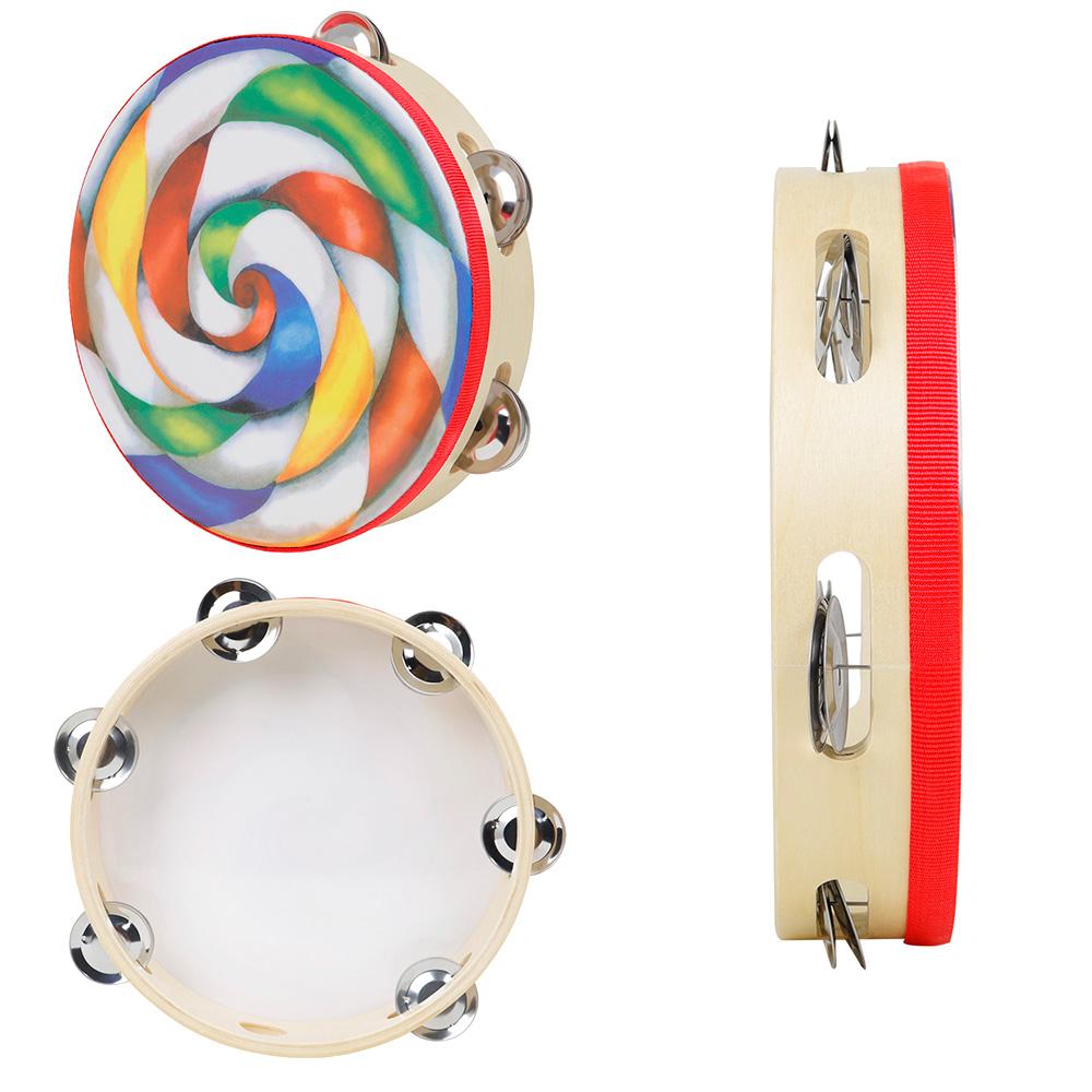 Orff 8 Inches Tambourine Lollipop Pattern Handbell Drum For KTV Party Jingle Bell Children Music Toys Enlightenment Instruments