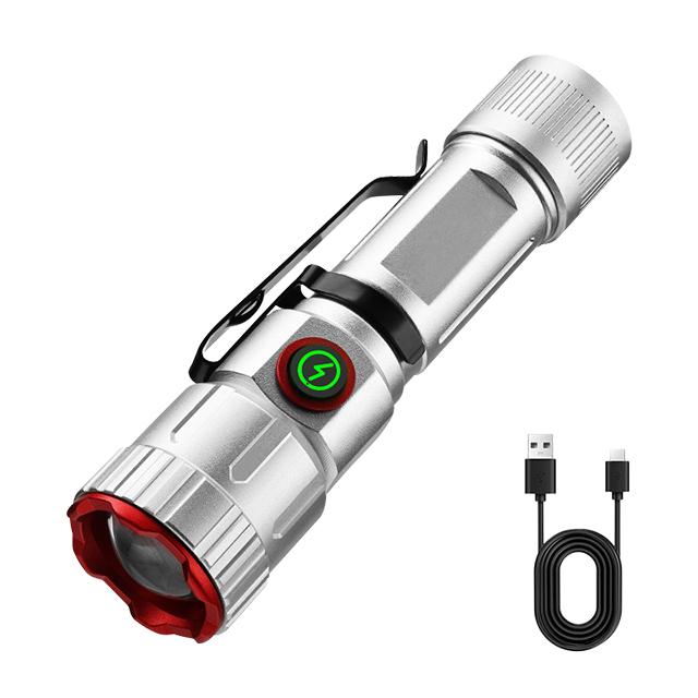 super bright 1000LM Mini Flashlight 5 Lighting Modes White laser Zoom Torch Built in Battery Type-C Rechargeable Emergency Lamp