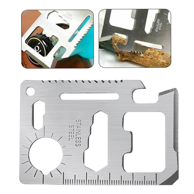 Practical Survival Pocket Tool 11-in-1 Lifesaving Card Stainless Steel Knife Opener Can Opener with Scale for Camping