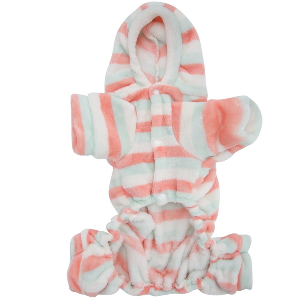 Coral Fleece Light Red Green Stripe Autumn Winter Four Feet Pet Hoodies Clothes Warm Pajamas Clothing for Dogs Cats