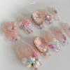 Clear Pink Fake Nails with Flash Glitter Natural-looking Easy To Take On and Apply for Women and Girl Nail Salon