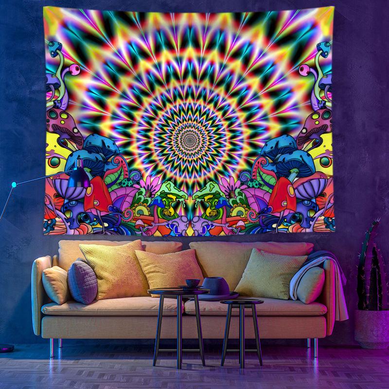 Vikama Uv Reactive Tapestry Astronaut Skeleton Mushroom Trippy Psychedelic Wall Art