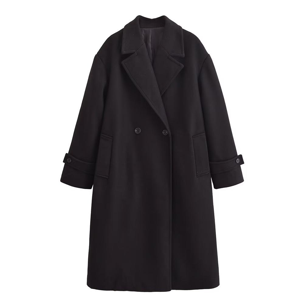 

Женское осенне-зимнее модное длинное шерстяное тренч-пальто 2024 Large чёрный