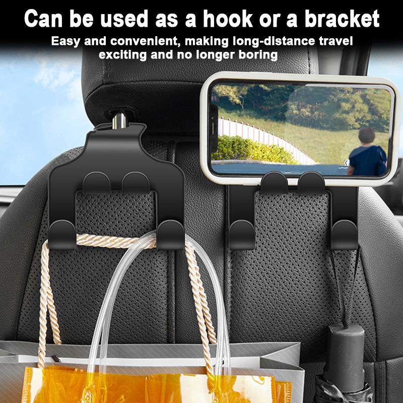 4pcs Multifunctional Car Seat Back Hook Double Head Phone Hanger Headrest Hanging Bag Storage Hanger Car Interior Accessories