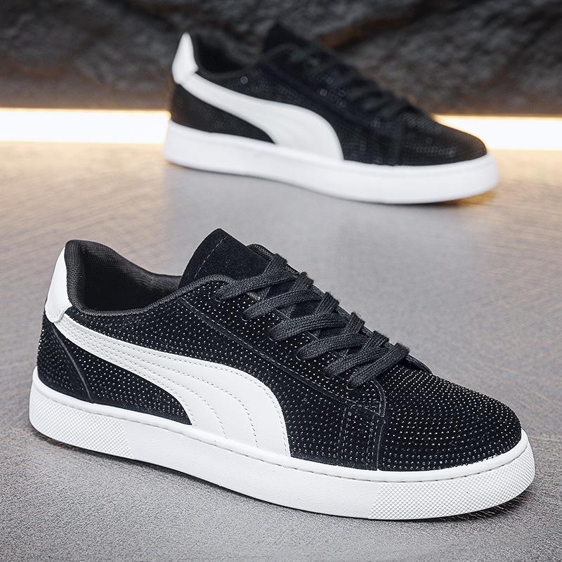 

2025 Новые роскошные мужские повседневные туфли со стразами и высоким верхом на плоской подошве, мужские дизайнерские кроссовки для выпускного, лоферы, обувь Zapatos Hombre 44 черный белый