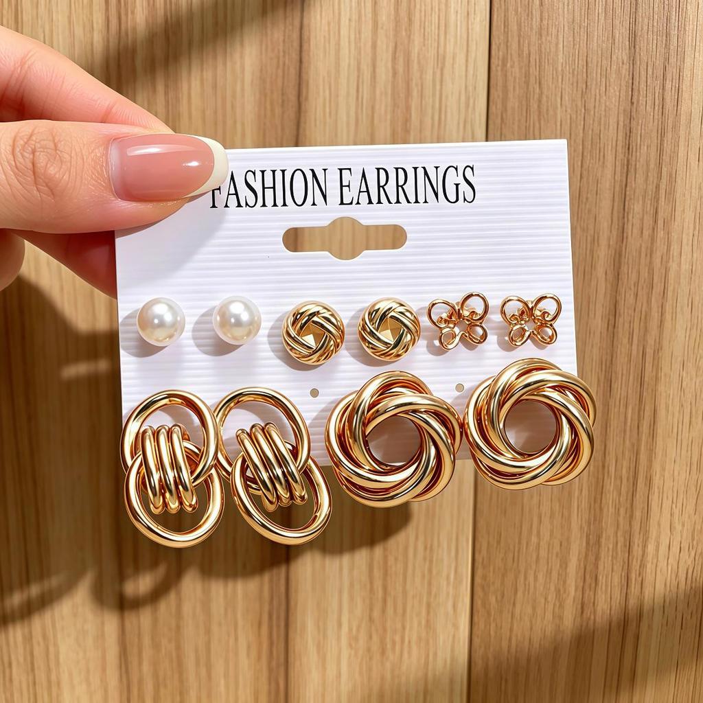 Retro Heart & Geometric Pearl 11-Piece Women's Earring Set