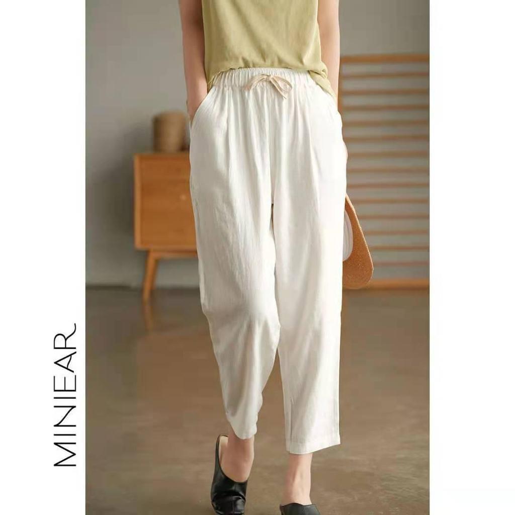 Damen Baumwollleinen Haremshose - Frühling/Herbst, Casual, Leicht, Petite, Gekürzt, Sieben/Achtel-Länge.