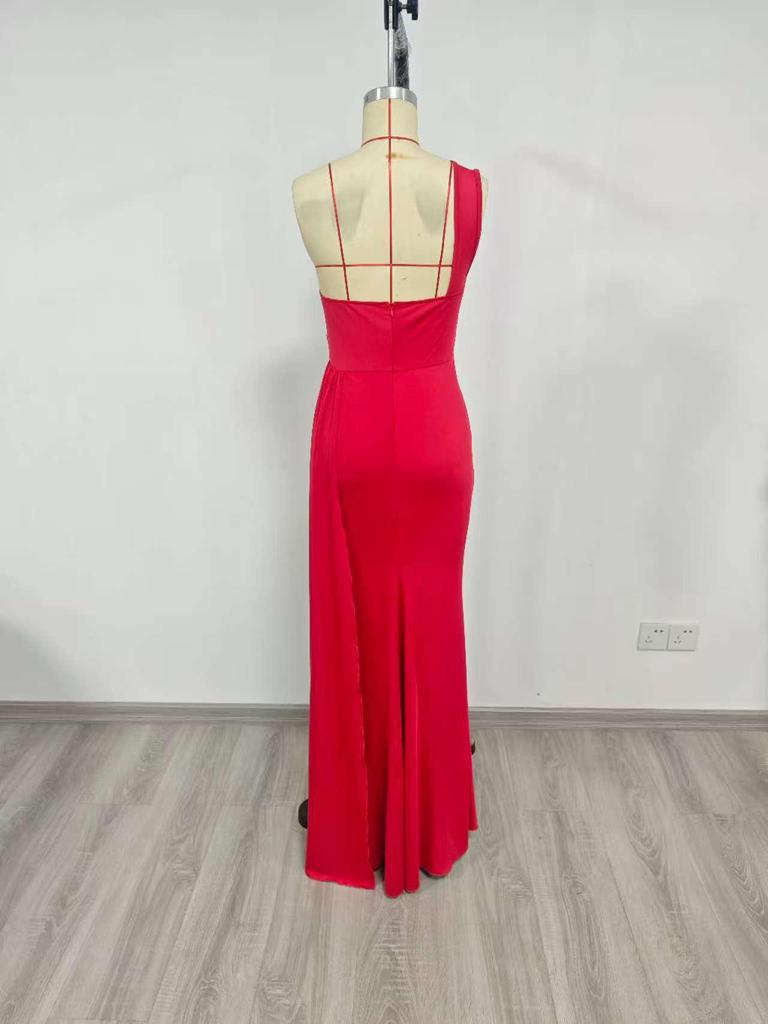 Elegant Solid Color One-Shoulder Party Dress