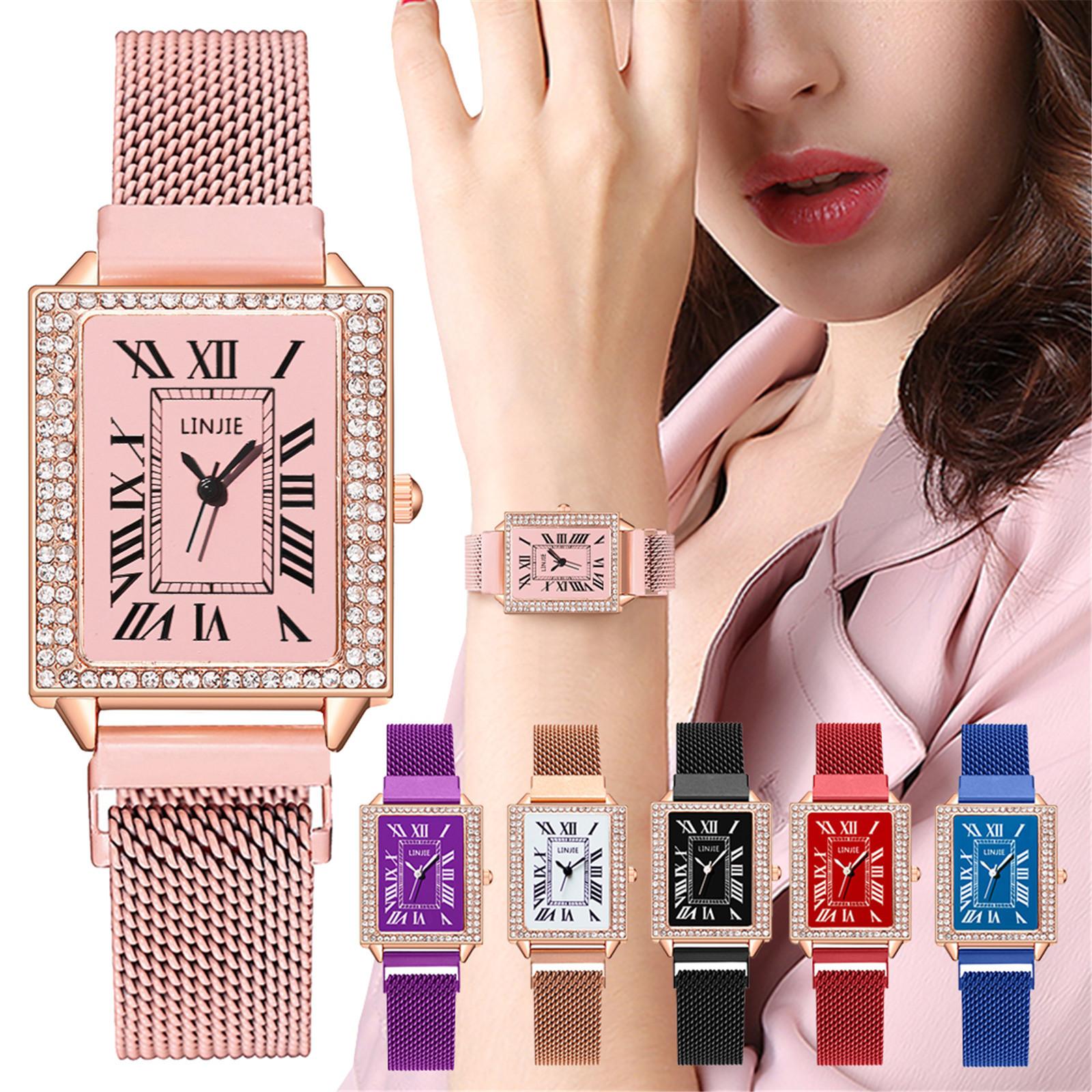 

LINJIE Женские модные кварцевые часы с ремешком из нержавеющей стали Аналоговые часы