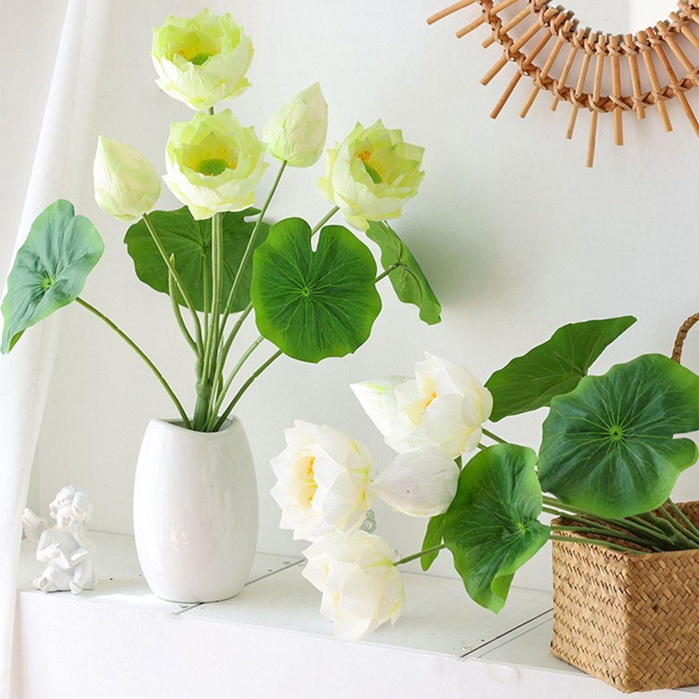 Multicolor Lotus Artificial Flower Green Lotus Leaves DIY Simulation Lotus Flower Silk Flower Lifelike Flower Desktop Ornament