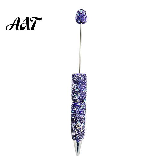 Refillable Bling Writing Pen Diamond Beadable Pens, Rhinestone Beaded DIY Bead Pen, Crystal Shaft Retractable Twist Ballpoint Black Ink Pens
