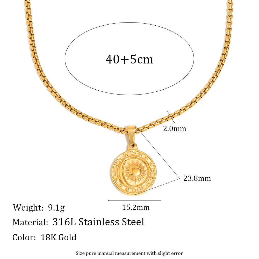 

MamacitaSlay 316L Stainless Steel Sun Moon Circular Pendant Necklace Party Waterproof Neck Jewelry Women s Charm Necklace Gift 45cm золотий