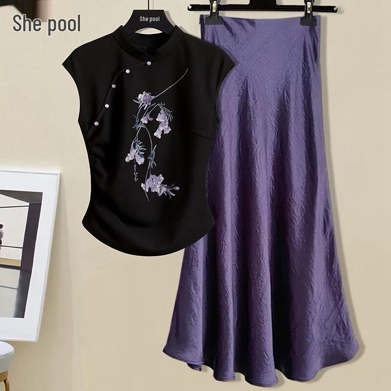 

Women s Chinese Style Printed Sleeveless Stand Collar Top M