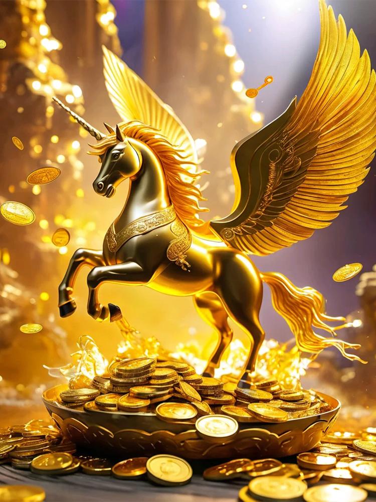 5D DIY Diamond Painting Gold White Swings Unicorn Cross Stitch Kit Full Diamond Embroidery Mosaic Art Picture Rhinestone 2024