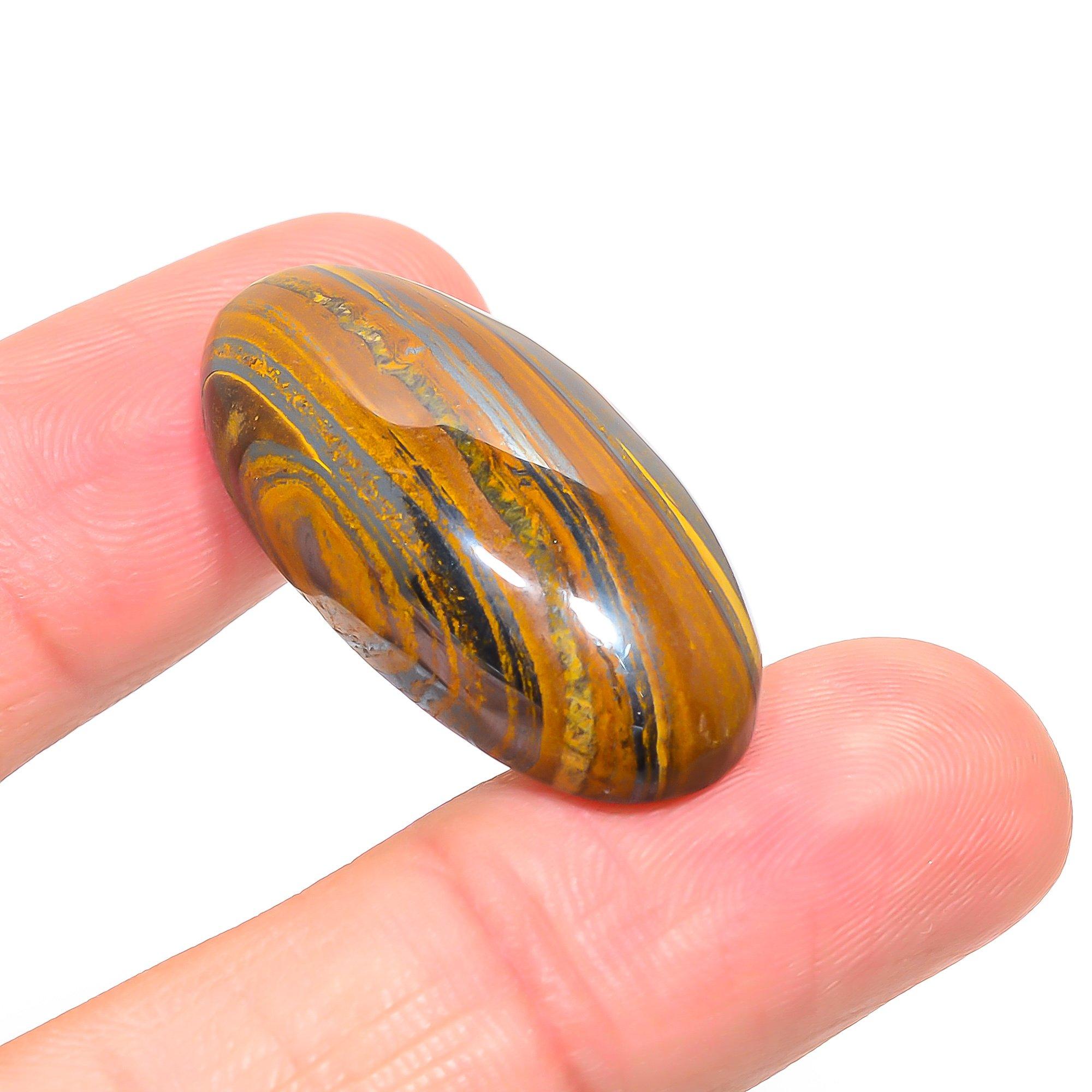 

Natural Tiger Eye 1.8x3.5cm Cabochon Fine Loose Gemstone 61.65Cts. L2W17 жовтий