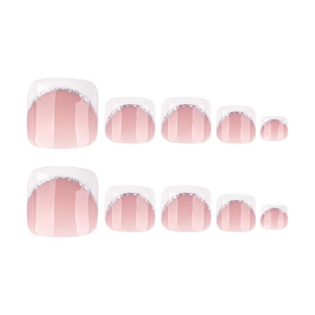 Hot-Selling French White Toe Nail Tips with Silver Glitter for Easy Nail Art