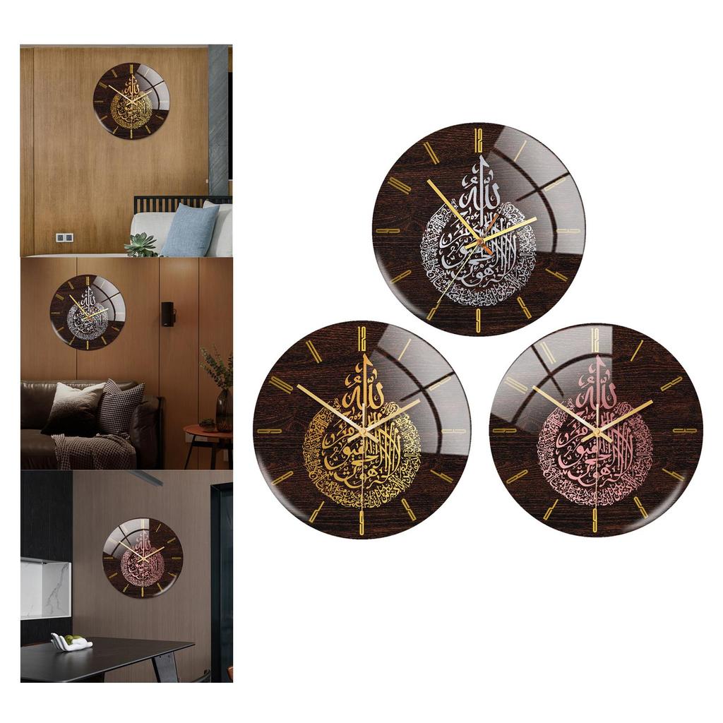 Large Round Art Acrylic Round Muslim Style Wall Clock Non Ticking Battery Powered Mute Quartz for Ramadan Eid Home Decorative