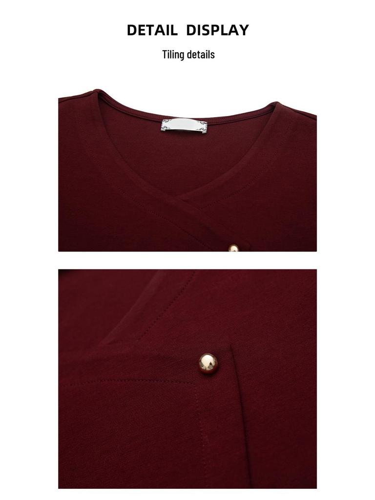 Damen Übergröße V-Ausschnitt Langarm Locker geschnittenes T-Shirt für Frühling & Herbst - Schlankmachende, Bauch kaschierende Basisschicht (Stil 6318)