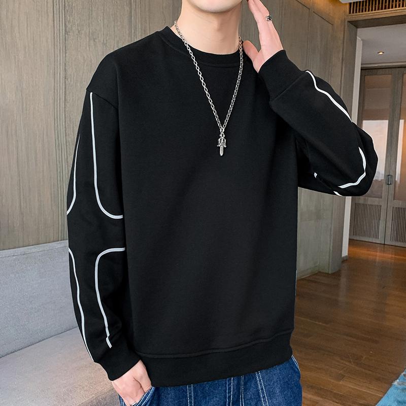 Spring Autumn Round Neck Loose Casual Patchwork Sweatshirt Male Simple Fashion All-match Bottomed Pullover Top