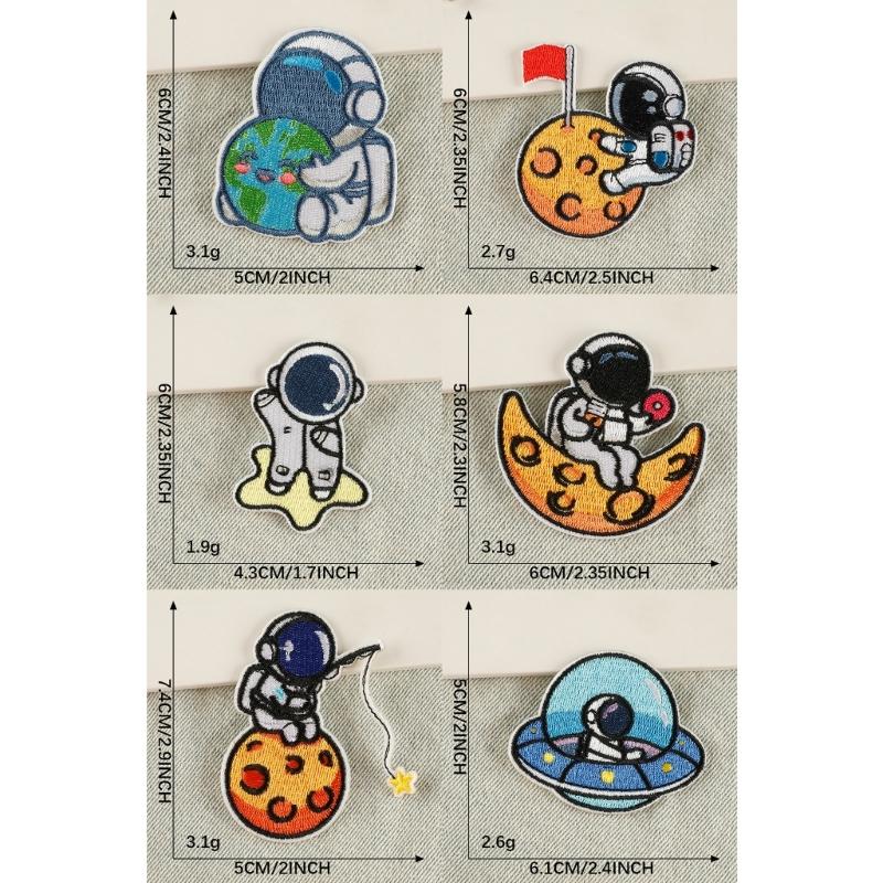6 Pcs Lovely Repair Patches Iron on Patches Embroidered Patches Astronaut Sew On Decorative Appliques for Clothes Hat