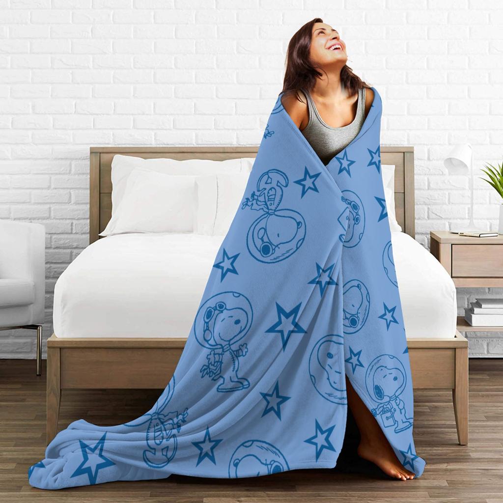 Snoopys Blue Space Astronaut Pattern Blanket Cover Flannel Throw Blanket Bed Sofa Printed Soft Warm Bedsprea,