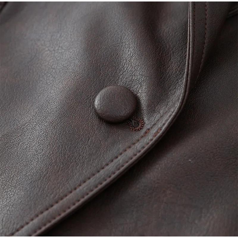 2024 Autumn/Winter Cross-border Fashion Lapel Tie Long Sleeve Leather Jacket