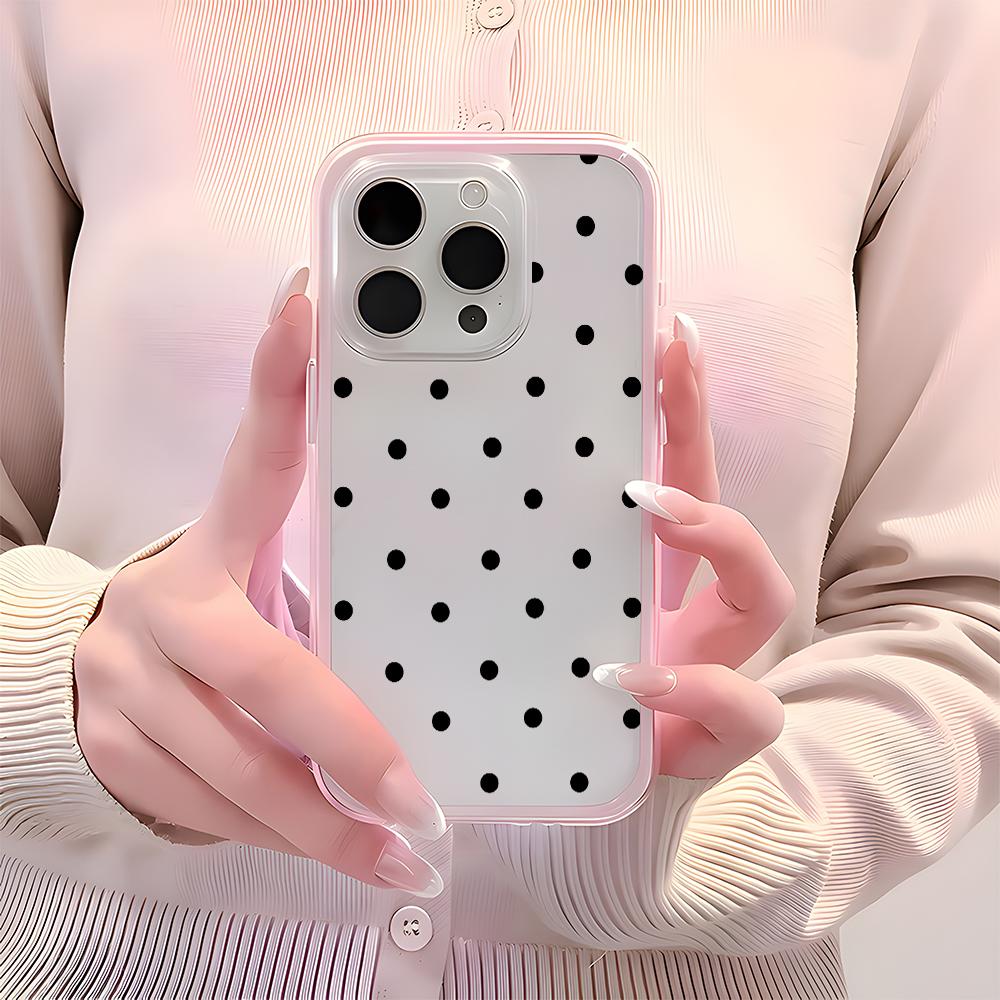Black Polka Dot Pattern Phone Case For iPhone 17 16 15 14 13 12 11 Pro Max Plus Air 2 in 1 Candy Color Clear Silicone Soft Cover