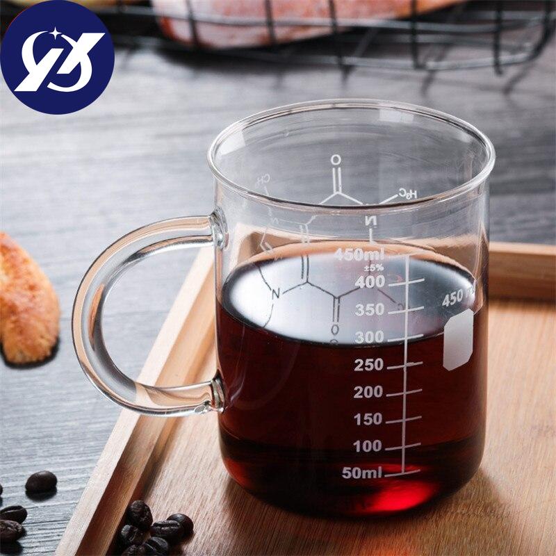 450ml Glasbecher Becher Milch Frühstück Kaffeetasse gh Hochtemperaturbeständige Tasse mit Skala Trinkgeschirr
