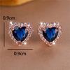 Boho Female Blue Heart Zircon Stone Earrings Cute Rose Gold Color Summer Wedding  For Women