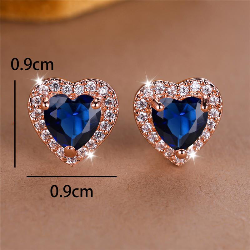Boho Female Blue Heart Zircon Stone Earrings Cute Rose Gold Color Summer Wedding  For Women