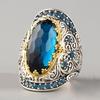 Classical Carving Oval Cubic Zircon Luxury Party Man Woman Jewelry Finger Ring