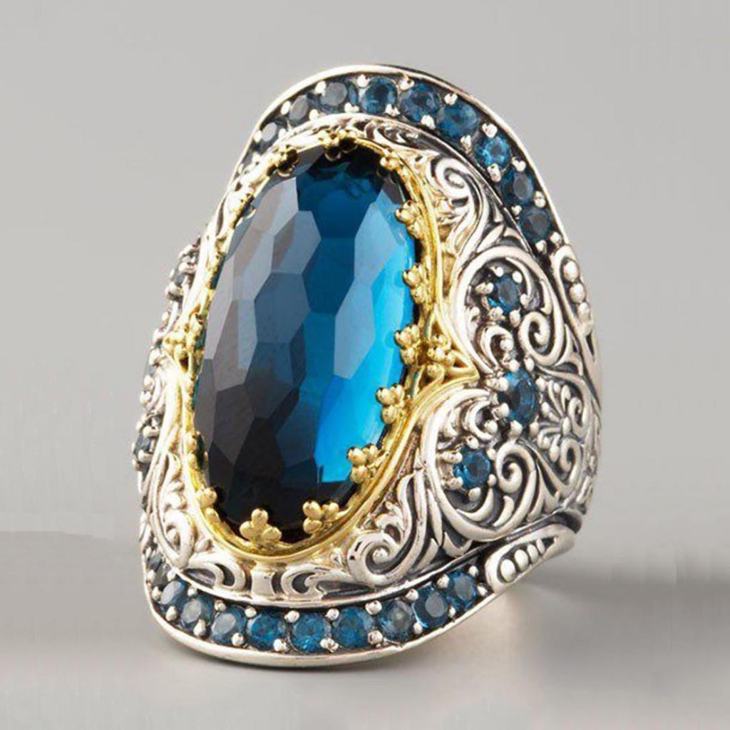 Classical Carving Oval Cubic Zircon Luxury Party Man Woman Jewelry Finger Ring