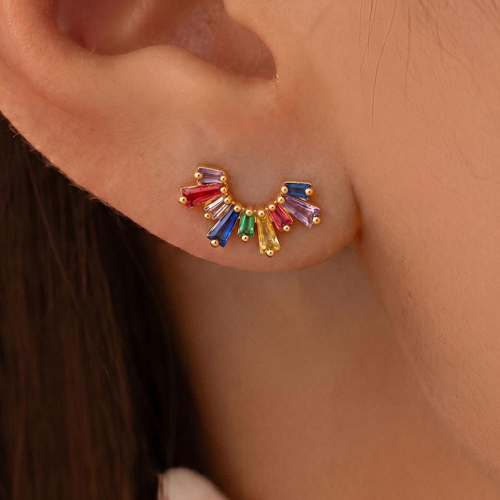 Cross-border Hot Selling Sweet Temperament Stud Earrings with Mixed Color Zirconia - Women's Accessories