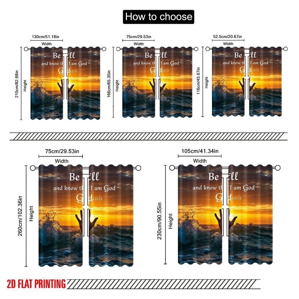 2pcs 2D flat printing Party Curtains Be Still Know God_a Fabric Without Electricity Holiday Decorations Perfect for Bedroom