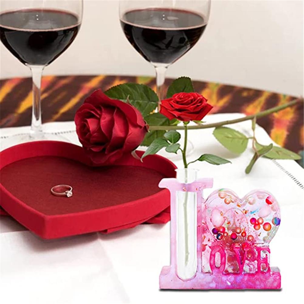 Diy Silicone  Mold Love-shaped Photo Frame Flower Arrangement Device Desktop Decoration Epoxy Resin Die (including 3 Transparent Test Tubes)