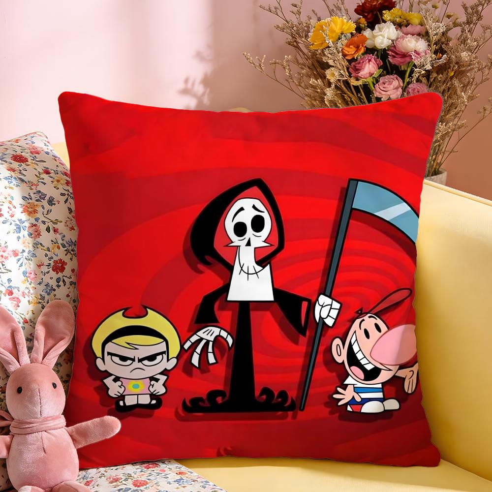 Cushion Cover Short Plush Throw Pillow Soft Washable Sofa Bed Office Cushion B-Billy & Mandy'S Adventure Anime