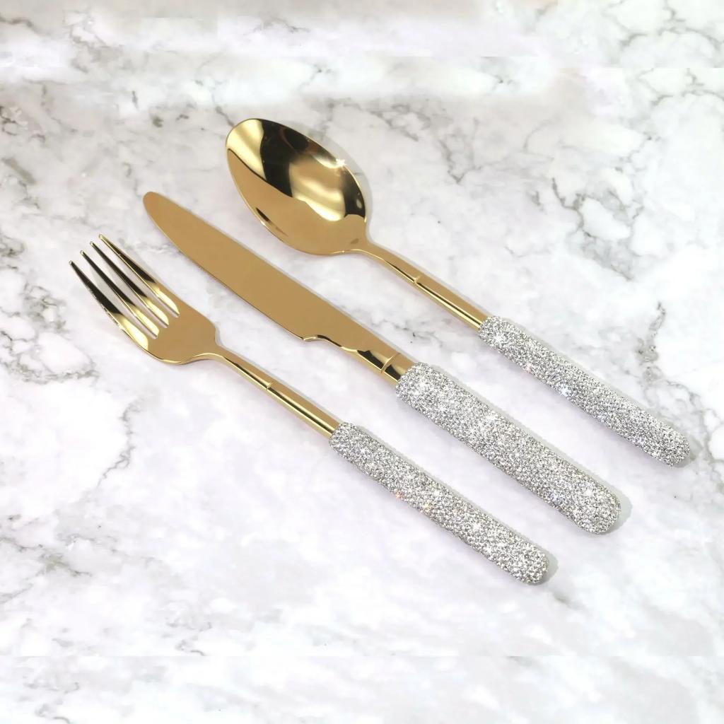 Luxury Spoon Fork Knife Set with Bling Sparkling Diamond 304 Stainless Steel Tableware Home Kitchen Wedding Supplies Cutlery