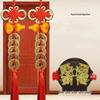 Fu Lu Men Shen Five Emperors Coins Pendant with Chinese Knot and Peach Wood Gourd - Antique Home Decor Solution for Door Alignment.