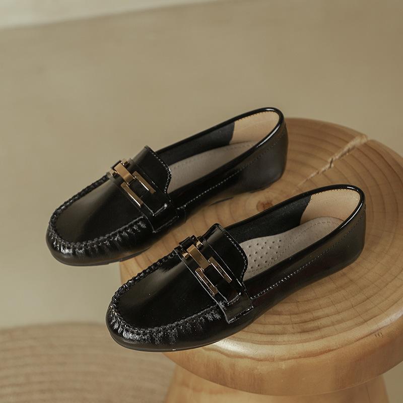 Spring Autumn Cow leather flats shoes woman round toe slip on loafers comfy ladies work shoes genuine leather moccasins women 35 5719₽