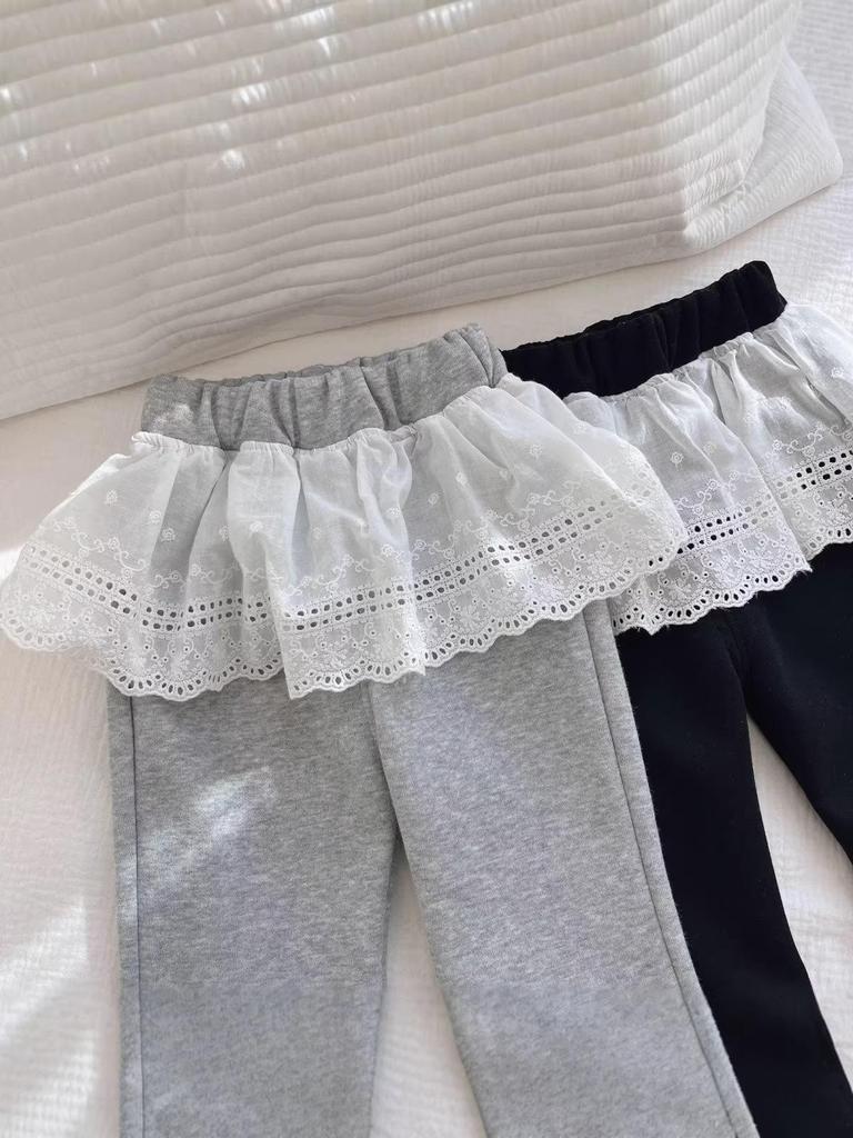 Girls' Korean Style Lace Trim Flared Pants - Spring/Autumn 2026 Versatile Casual Sweatpants
