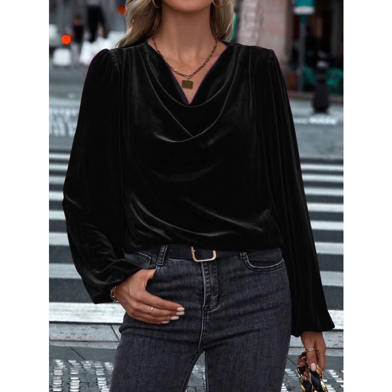 Autumn/Winter T-Shirts Women's Clothing Korean Velvet Pile Collar Women's Long Sleeve Top Women